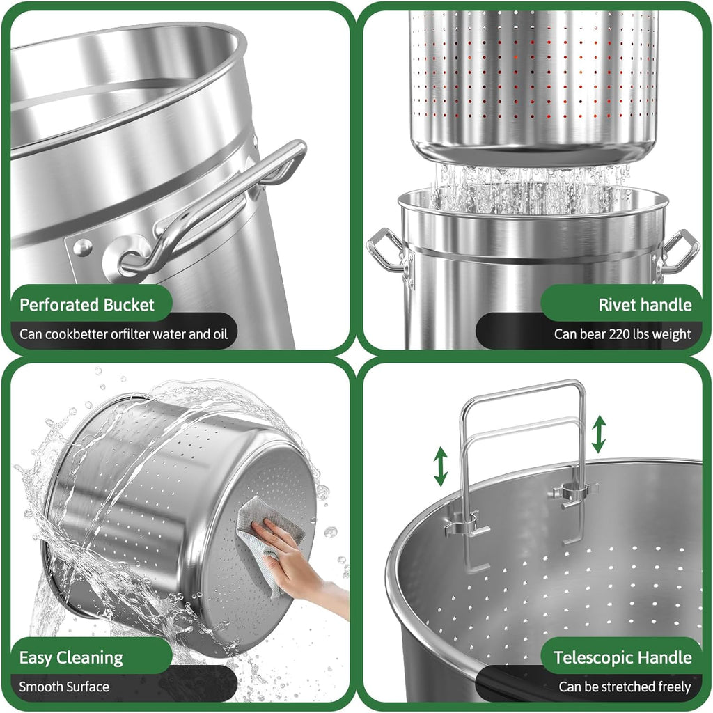 36-Quart Stainless Steel Seafood Boil Pot with Lid,Crab, Lobster, Shrimp Boil Stock with Strainer, Turkey Fryer Pot, Stock Boiler Deep,Fried Cooker for Commercial Outdoors