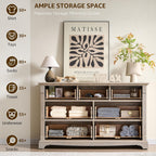 T4TREAM Farmhouse 7 Drawers Dresser for Bedroom, 54" Wide Wood Rustic Chest of Drawers w/Roman Column, Wooden Storage Dressers Organizer for Bedroom, Living Room, Light Rustic Oak