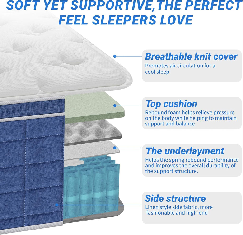 14″ King Hybrid Mattress – Cooler, Quieter & Deeper Comfort, Airflow Foam + Pocket Coils, 2″+ Plush Cushion, Heavy-Duty Support, CertiPUR-US, Fiberglass-Free, Mattress in a Box