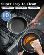 Nonstick Frying Pan with Lid 10-Inch, Durable Stainless Steel Skillet, Induction Cooktop Compatible, PFOA-Free Scratch-Proof, Dishwasher & Oven Safe, Stay-Cool Handle, Silver Kitchen Cookware