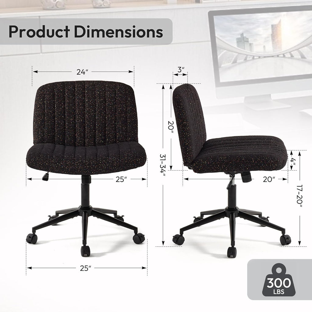 Dowinx Criss Cross Chair with Wheels, Preminum Fabric and Pocket Spring Cushion, Adjustable Swivel Wide Seat Computer Chair, Morden Design Vanity Chair Black