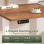 Farmhouse L Shaped Standing Desk, 66 inch Corner Electric Standing Desk with Drawers ＆ Storage Shelves, Height Adjustable Computer Desk with Power Outlets for Home Office, Antique White