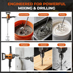 Drill Mixer Set, 20 Amp Corded Mixing Drill with 5/8" All-Metal Chuck, 1100 RPM Heavy Duty Concrete Mud Mixer with 360° Adjustable D-Handle for Cement Mortar Paint Grout Plaster Thinset