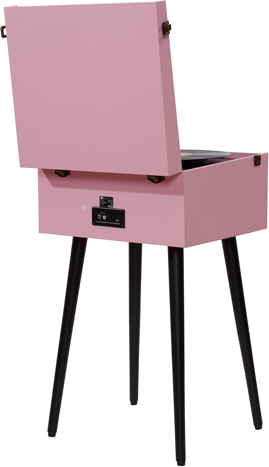 Arkrocket Discovery 3-Speed Bluetooth Record Player Retro Console Turntable with Built-in Speakers and Removable Legs (Pink)