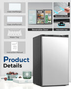 Mini Fridge with Freezer - 3.2 Cu.Ft Single Door Mini Refrigerator with Adjustable Thermostat, Low Noise, Energy Saving, Small Fridge for Bedroom, Apartment, Dorm, Classroom, Office - Silver