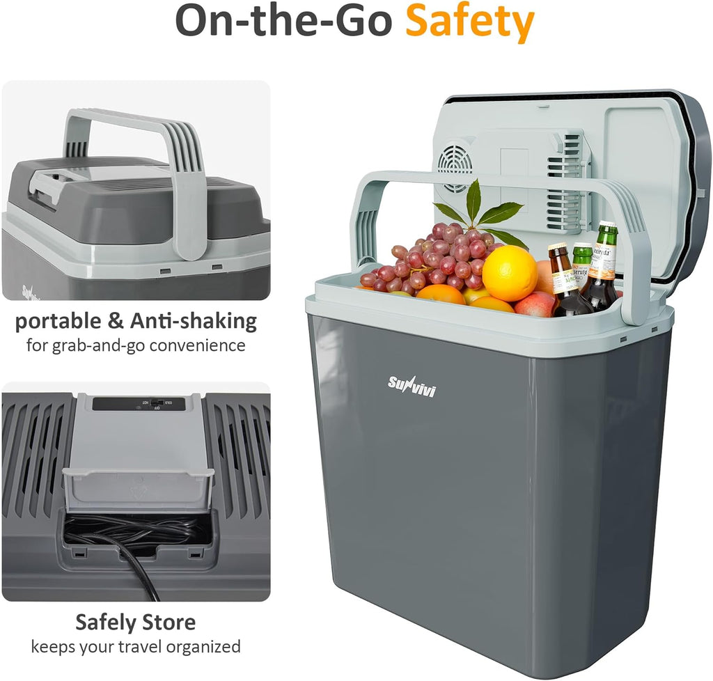 SUNVIVI Electric Cooler & Warmer with Handle, 21QT Portable Thermoelectric Car Refrigerator, Plug-in Mini 12V Fridge for Vehicle, Car fridge for Truck, Travel, Camping, Home, Office, Gray