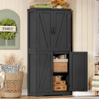 TEENFON 58" H Storage Cabinet with Adjustable Shelf, Kitchen Cabinet with 4 Doors, Farmhouse Pantry Cabinets, Cupboard for Kitchen, Bathroom, Living Room, Black