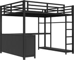 Queen Loft Bed with L-shaped Desk and Wardrobe, Metal Loftbed with Storage Cubes and Shelves, Heavy-duty Loft Bed Frame for Kids, Teens, Adults, Noise-free and No Box Spring Needed Design, Black