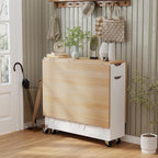 Folding Dining Table with 6 Wheels, Drop Leaf Tables for Small Spaces, Foldable Dining Table with 2-Layer Storage Rack, Kitchen Table with Drawer (Oak)