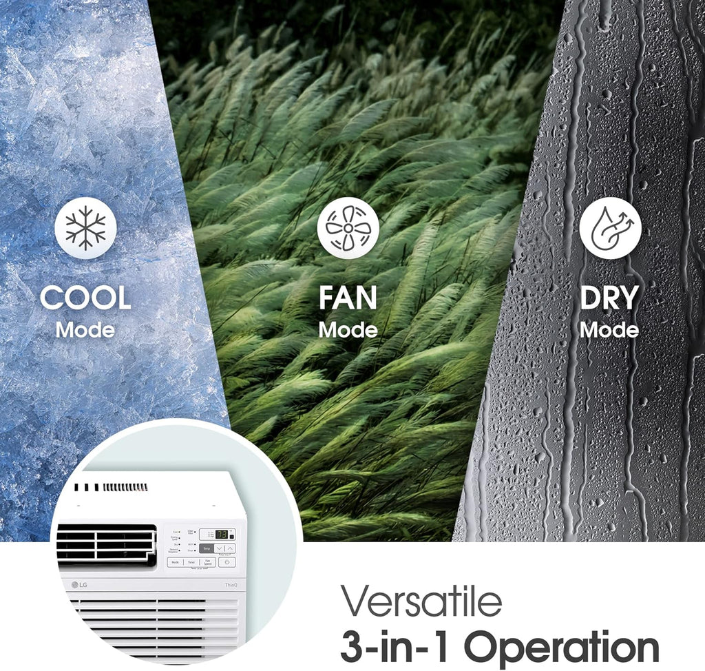 LG 8000 BTU Window Air Conditioners 2023 New Remote Control WiFi Enabled App Ultra-Quiet Washable Filter Cools 340 Sq. Ft for Small & Medium Room AC Unit air conditioner Easy Install White LW8017ERSM1
