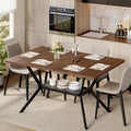 55 inch Dining Table for 4-6, Rectangle Kitchen Table with Storage Shelf, Space Saving Modern Farmhouse Design with Sturdy Metal Legs for Dining Room & Small Apartments
