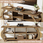 Tribesigns 63" TV Stand for 55/60/65/75-Inch TVs, Farmhouse Entertainment Center with Open Storage Shelves, Wooden Media TV Console for Living Room, Bedroom, Rustic Brown