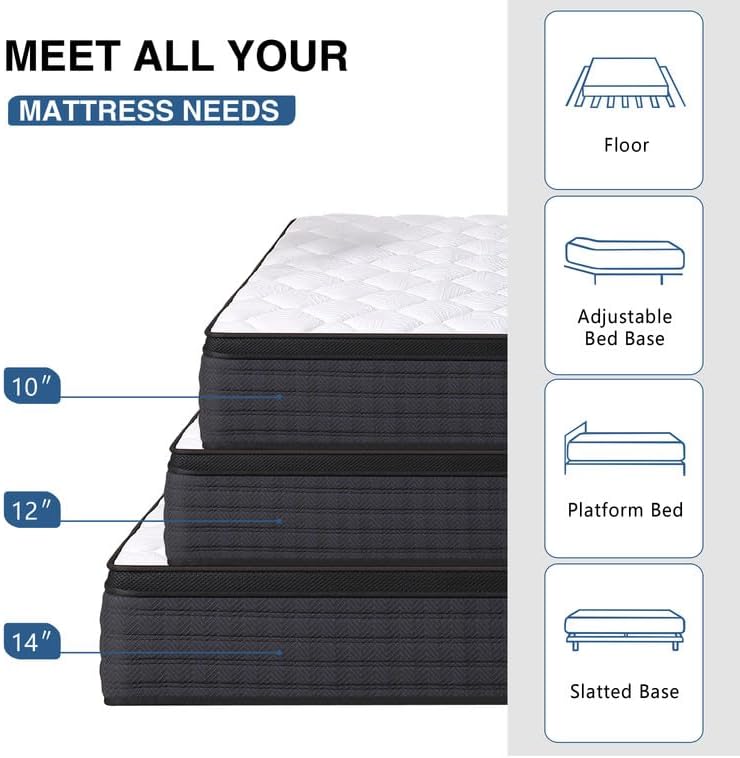 King Size Mattress, 12 Inch Hybrid Memory Foam King Mattress in a Box, Individual Pocket Spring, Medium, CertiPUR-US