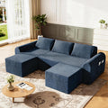 86.6" Cloud Boneless Sectional Sofa with Ottoman, L-Shaped Modular Couch for Living Room, Ultra Deep Seat Chenille Fabric Sofa, No Assembly Required, Blue