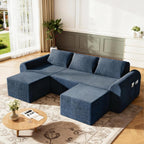 86.6" Cloud Boneless Sectional Sofa with Ottoman, L-Shaped Modular Couch for Living Room, Ultra Deep Seat Chenille Fabric Sofa, No Assembly Required, Blue