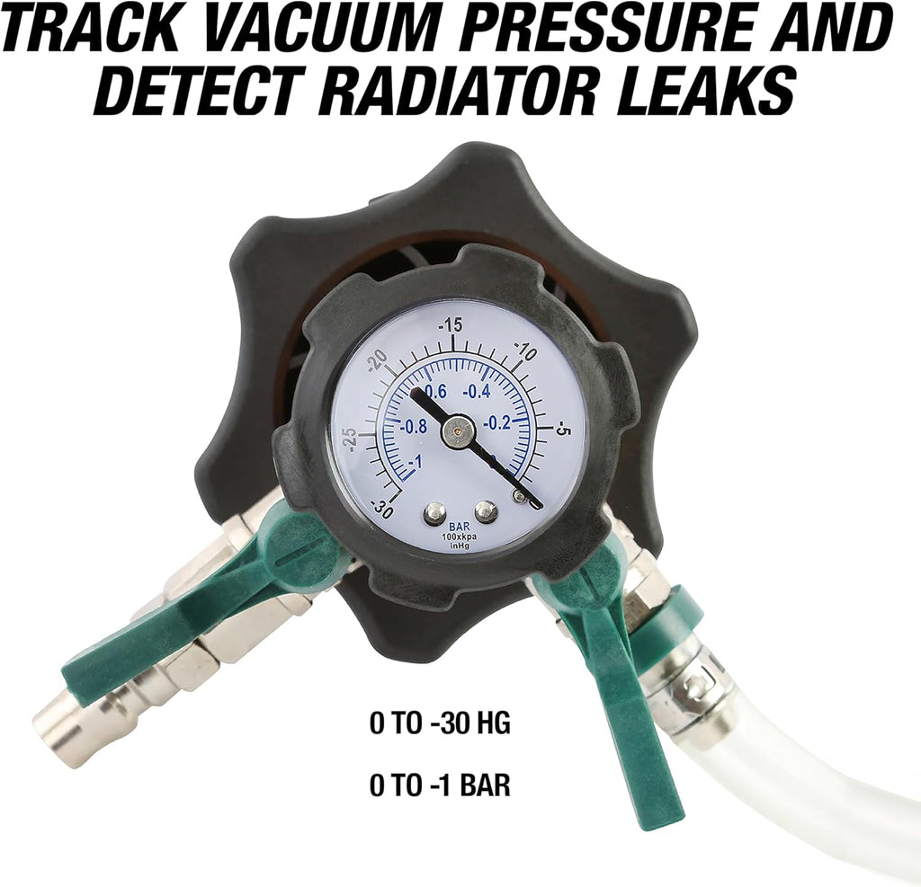 OEMTOOLS 24444 Coolant Vacuum Refill Kit, Coolant Pressure Tester Kit, 70–110 PSI Working Pressure, 5 Bushings, 1 Tapered Cone Adapter, Vacuum Leak Detector, Pressure Tester for Coolant System