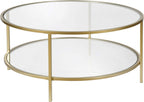 Henn&Hart 36" Wide Round Coffee Table with Glass Top in Brass, Round Coffee Table for living room, studio apartment essentials