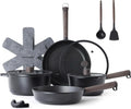 SENSARTE 14Pcs Pots and Pans Set Nonstick Cookware Set Kitchen Cooking Frying Pans with Stay-cool Handle, Dishwasher Safe, Induction Compatible, PFOA/PFOS Free, Black