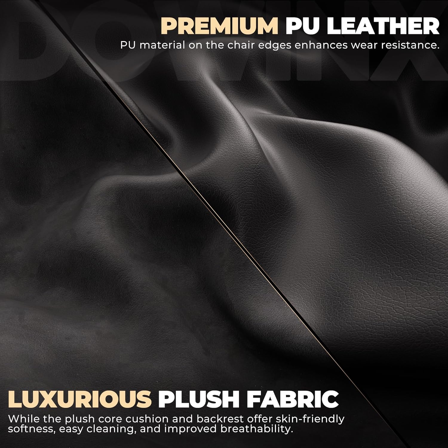 Dowinx PU Leather Gaming Chair with Footrest, Big and Tall Ergonomic Computer Chair with Lumbar Support, Wide Back Gamer Chair for Heavy People, Black