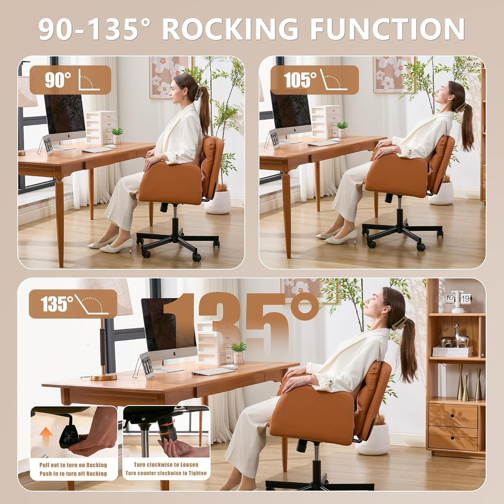 Criss Cross Chair with Flip-Up Arms & Swivel Wheels, Vanity Chair with Adjustable Height & Side Pockets, Comfortable Wide Seat Reclining Computer Office Desk Chairs for Home Office, Make Up, Bed Room