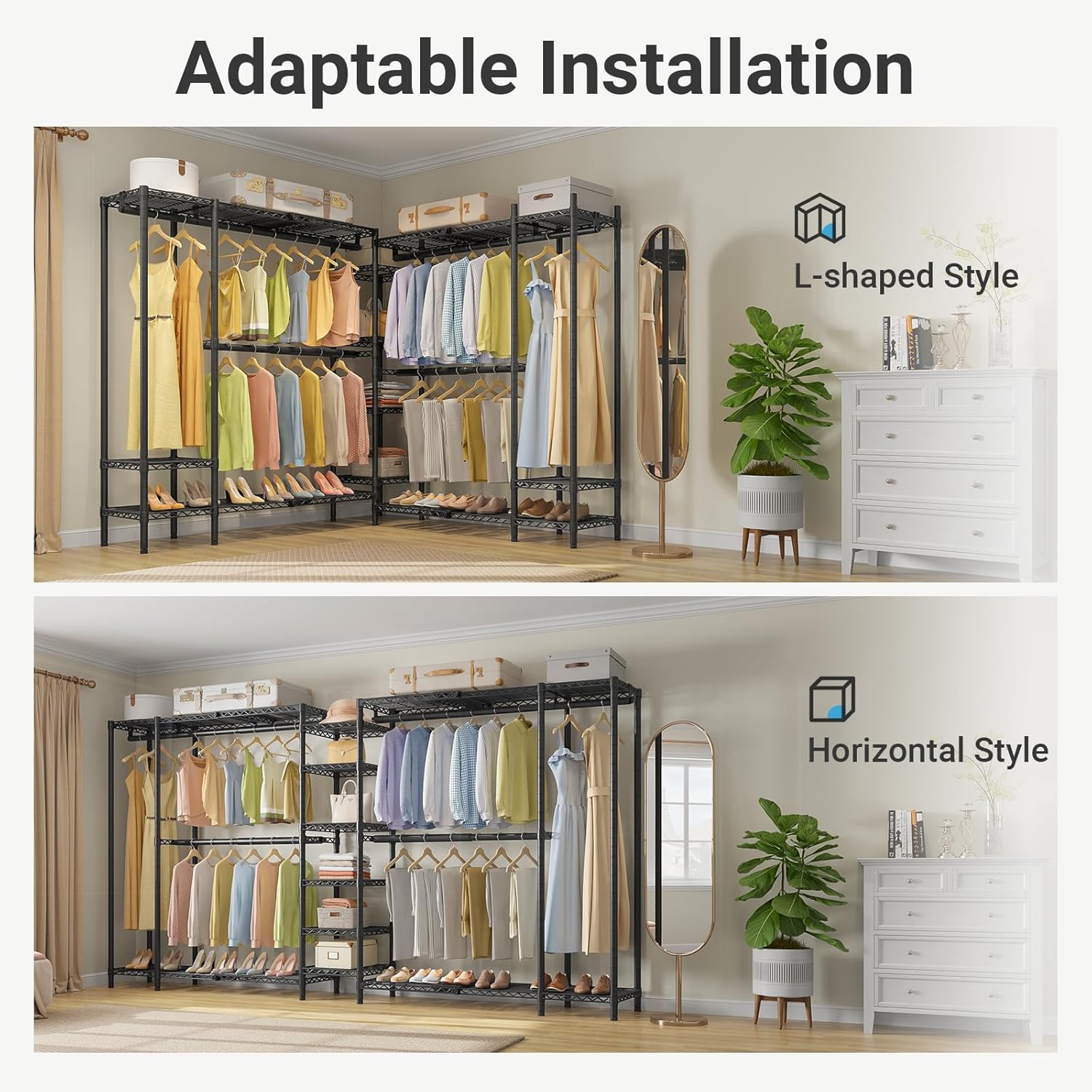 VIPEK X5 Extra Large Expandable Clothes Rack Adjustable from 7'8" to 10'5", Reach-in Closet Metal Clothing Racks Walk-in Freestanding Wardrobe Portable Closets, Black
