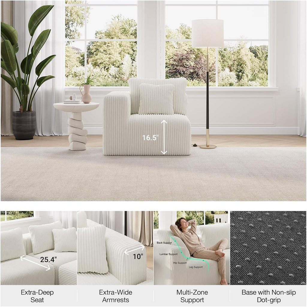 Novilla Modular Sectional Sofa, Modern Cloud Sectional Couch with Smarts Coil® Support, Upholstered Boneless Couch for Living Room Apartments Bedroom, No Assembly Required, Beige (Armless Chair)