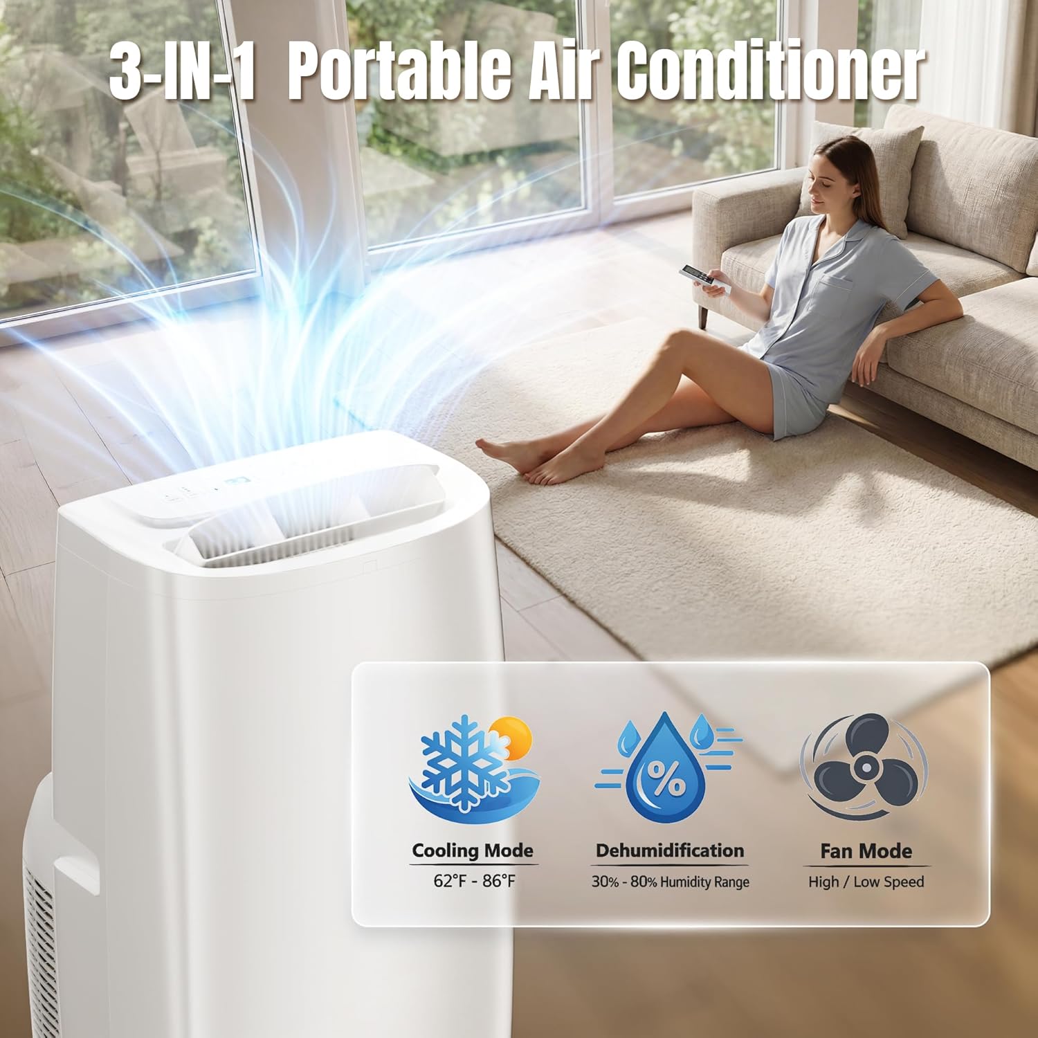 AKIRES 14000 BTU Portable Air Conditioners,3-IN-1 Portable AC Unit With Fan & Dehumidifier,Remote Control,24H Timer,Sleep Modes,Cools Room Up To 700 sq.ft,Suitable for Bedroom,Room, Office,Apartment