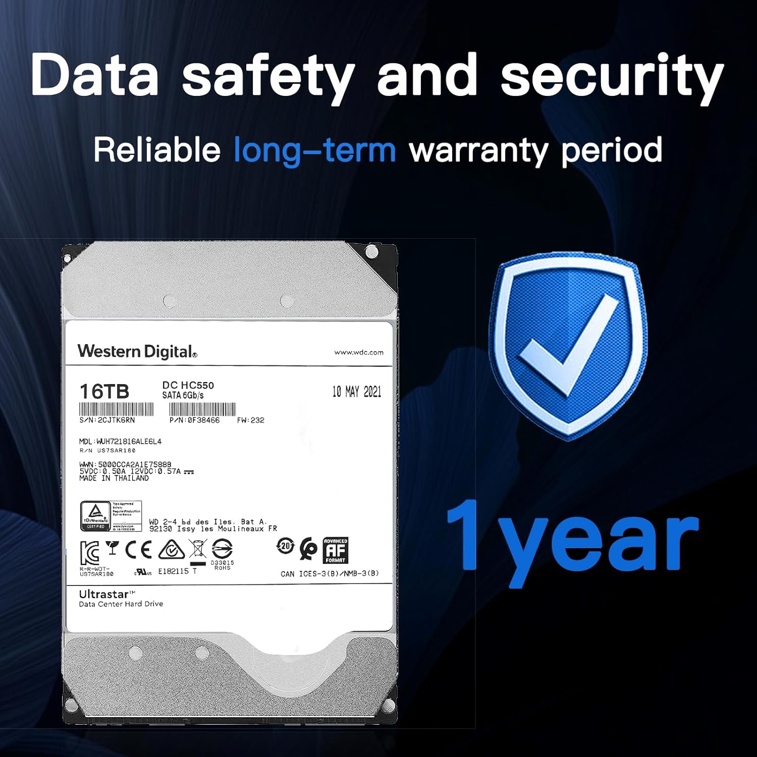 Western Digital Internal Hard Drives 16Tb DC HC550 Surveillance Wd 3.5 HDD Sata 6Gb/s 7200 PRM NAS 512 mb Cache for Dvr Nvr (Renewed)