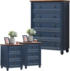 Farmhouse Dressers and Night Stand Set of 3, Wood 45''Tall Dresser and 18'' Chest of Drawers, Roman Column 3 Drawers Nightstand Set of 2, Bedroom Furniture Dresser Suites for Living Room, Hallway Home