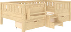 Bellemave Twin Size Bed with Slats and Stairs, Twin Size Platform Bed Frame with Fence, Bookshelf and Storage Drawers, Easy Assemble Beds for Girls, Boys, Light Natural