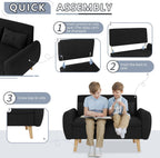 Shintenchi Small Modern Loveseat Couch Sofa, Mid Century Fabric Upholstered 2-Seat Sofa Couch Love Seats Furniture for Small Space,Living Room,Studio,Apartment with 2 Pillows,Black