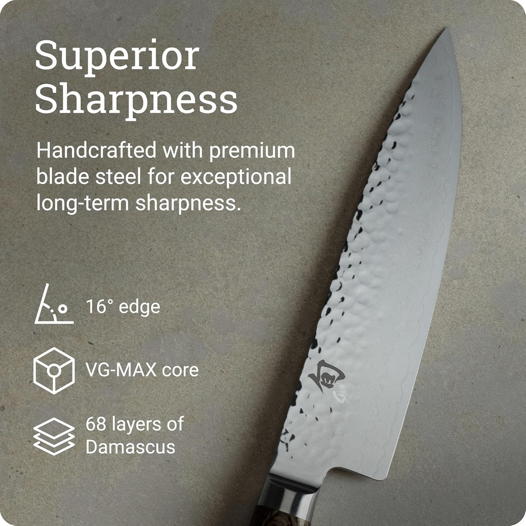 Shun Cutlery Premier Chef's Knife 8”, Thin, Light Kitchen Knife, Ideal for All-Around Food Preparation, Authentic, Handcrafted Japanese Knife, Professional Chef Knife