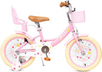 Bixike Girls Bike with Basket for Toddlers and Kids Aged 3-14 Years Old, 12 14 16 18 Inch with Training Wheels & Doll Seat, 20 Inch with Kickstand & Rear Rack, Princess Style Bicycle for Gift.