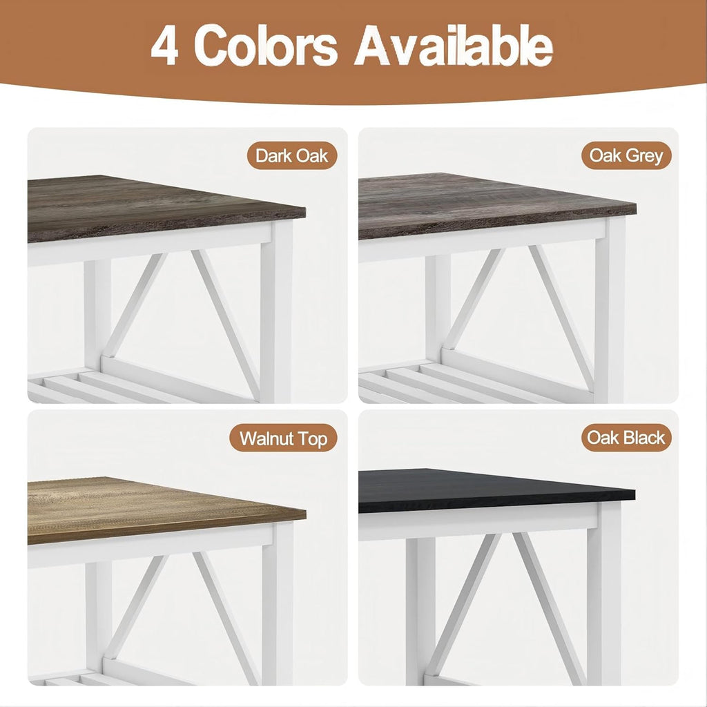 Farmhouse Coffee Table, White OakCoffee Table for Living Room, 2-Tier Rectangular Wooden Centre Cocktail Table with Slats Shelf Storage and V-Shaped Frame Modern Coffee Table Dark Oak