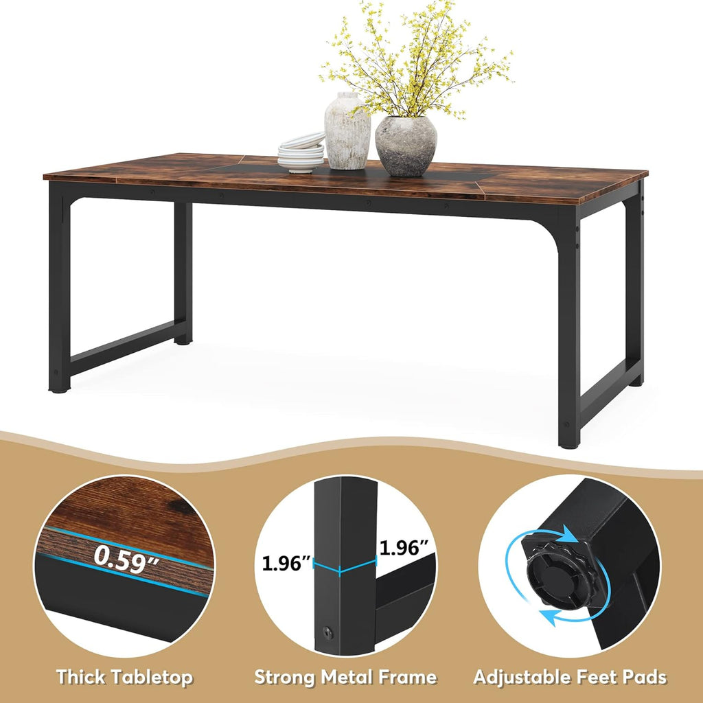 LITTLE TREE 78.7 Inch X-Large Dining Table Rectangular Kitchen Furniture for 6 to 8 People, Brown