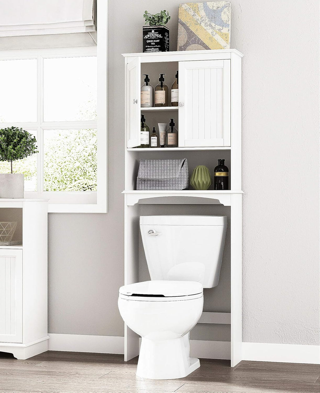 Spirich Over The Toilet Storage Cabinet, Bathroom Shelf Over Toilet, Bathroom Storage Cabinet Organizer, White