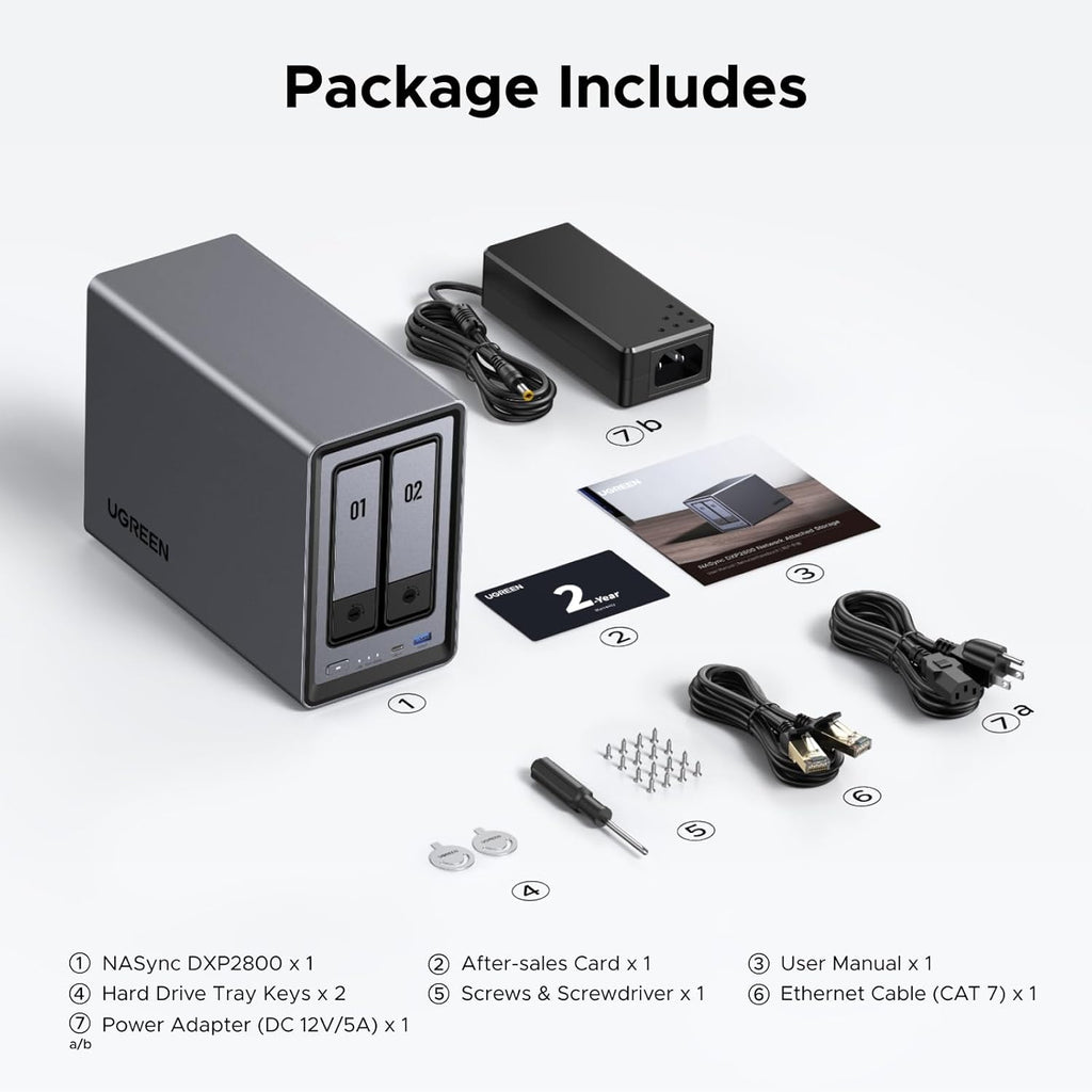 UGREEN NAS DXP2800 2-Bay Desktop All-Round NASync Ideal for Small Team  Enthusiasts  Intel N100 Quad-core CPU  8GB DDR5 RAM  2.5GbE  2X M.2 NVMe Slots  4K HDMI  Network Attached Storage (Diskless)
