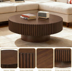 Rovibek Fluted Round Coffee Table, 31.5" Modern Wooden Coffee Table with Fluted Base, Circle Accent Center Table for Living Room Apartment Office Small Space, Easy Assembly (Walnut)