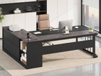 71" Executive Desk, Large Office Desk with Drawers & Storage Shelves, Modern L Shaped Computer Desk Corner Desk with Power Outlets, File Cabinet, Business Furniture Desk Workstation (Grey)