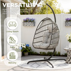 RADIATA Rattan Swing Egg Chair with Stand Outdoor, Comfy Hanging Wicker Chairs with Soft Cushion, Stable 350Lbs Patio Swinging Chair for Adults Bedroom Balcony Indoor Porch Outside, Light Gray
