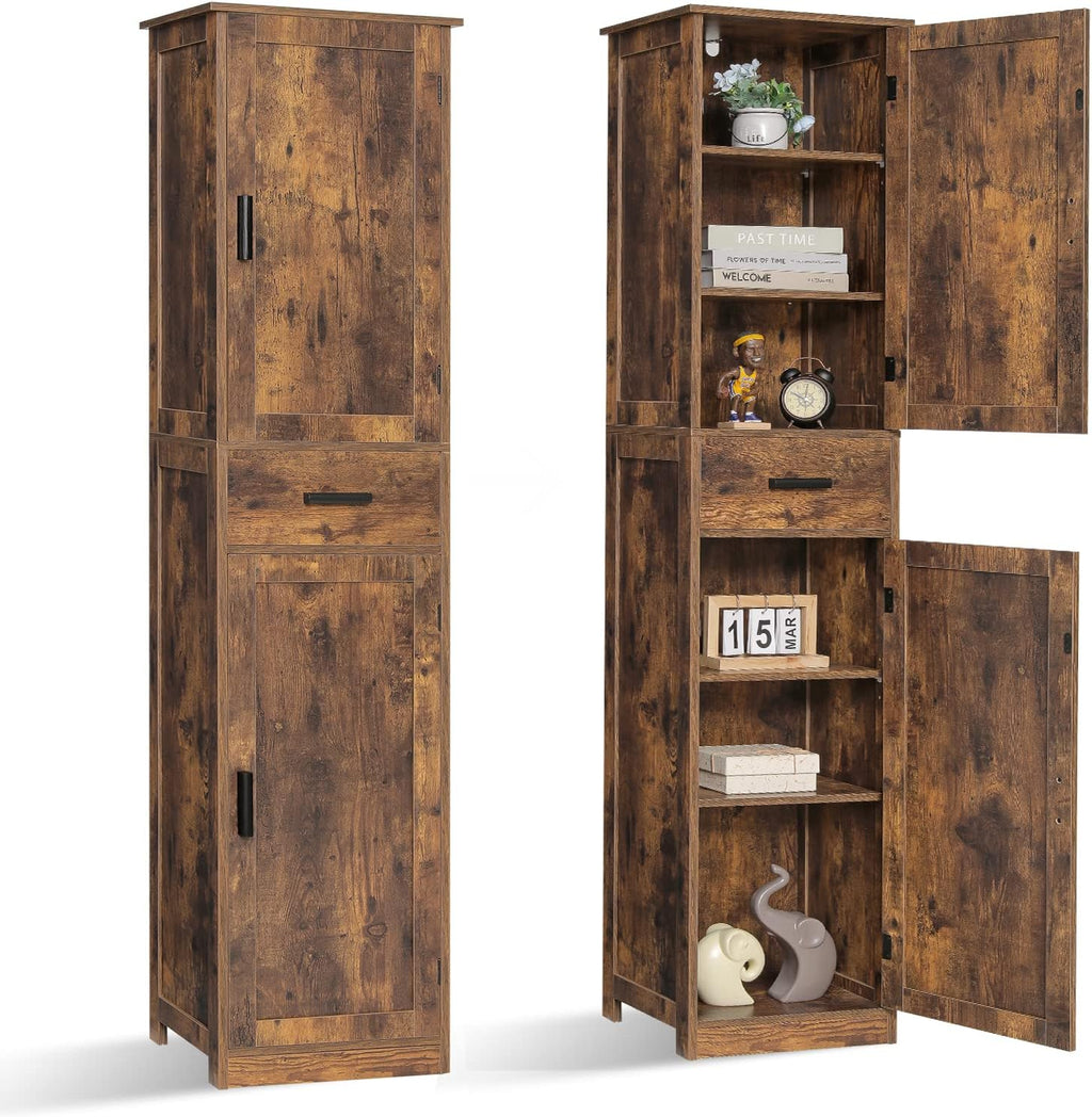 usikey 67'' Tall Storage Cabinet with Adjustable Shelves & 2 Doors, Bathroom Cabinet with 1 Drawer, Narrow Tall Cabinets for Living Room, Home Office, Rustic Brown UNSNG040F