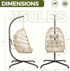 RADIATA Outdoor Swing Egg Chair with Stand, 350Lbs Heavy-Duty Wicker Egg Hanging Patio Chairs for Outside, Comfy Porch Swinging Chair with Thick Cushion Balcony Backyard Bedroom Indoor, Beige