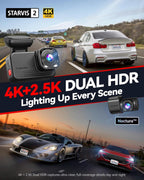 REDTIGER ViewClear 70 4K+2.5K Dash Cam Front and Rear  8MP STARVIS 2 IMX678 x Noctura™ Sensor  Dual HDR Hyper Night Clarity  5.8GHz WiFi 6  30MB/S Fast Download  Dash Camera with 24H Parking Monitor