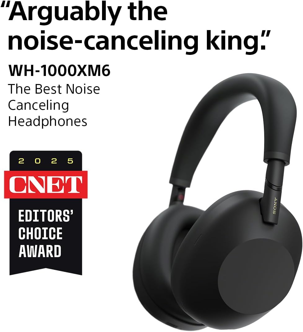 Sony WH-1000XM6 The Best Noise Canceling Wireless Headphones  HD NC Processor QN3  12 Microphones  Adaptive NC Optimizer  Mastered by Engineers  Studio-Quality  30-Hour Battery  Black