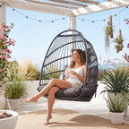 Nicesoul Patio Hanging Egg Chair No Stand, Foldable Ceiling Egg Basket Chairs Without Stand Indoor Outdoor, 350lbs Egg Shell Swing Hammock Chair with Cushion for Backyard, Balcony, Outside, Dark Grey