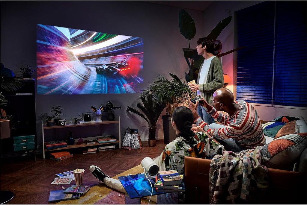 SAMSUNG 30” - 100” The Freestyle with Gaming Hub Smart Portable Projector  FHD  HDR  Big Screen Home Theater Experience  360 Sound  SP-LFF3CLAXZA  2023 Model (Renewed)