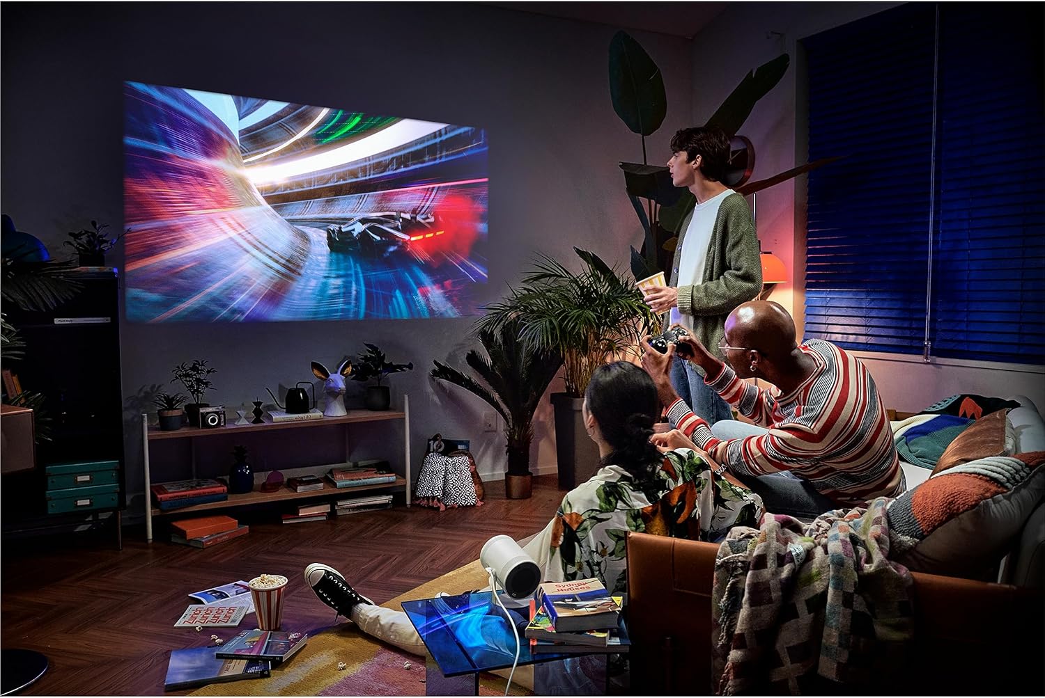 SAMSUNG 30” - 100” The Freestyle with Gaming Hub Smart Portable Projector  FHD  HDR  Big Screen Home Theater Experience  360 Sound  SP-LFF3CLAXZA  2023 Model (Renewed)