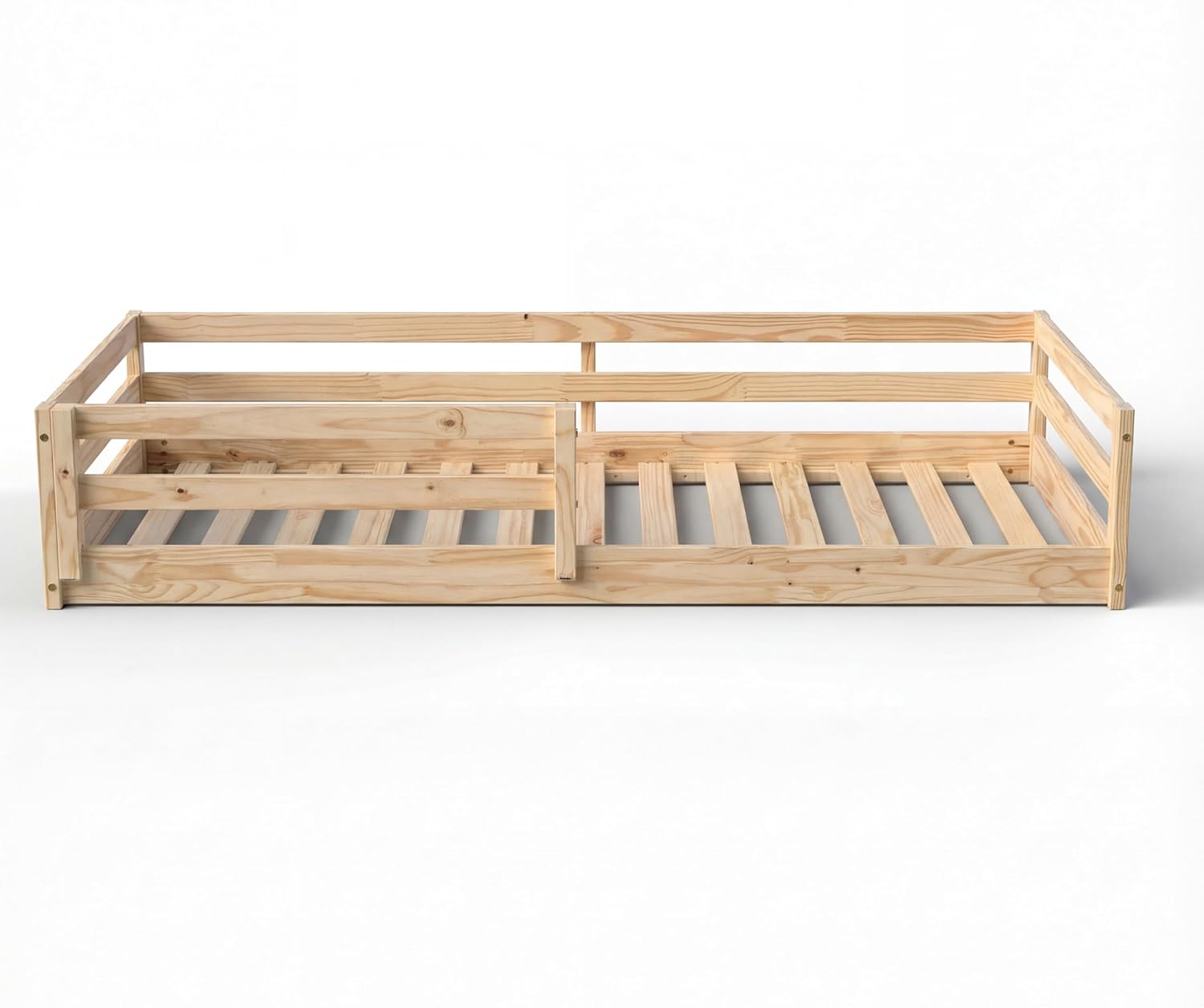From the Tree Furniture Twin Size Floor Bed Frame, Solid Wood Montessori Bed for Toddlers & Kids, Low Platform Bed with Slats, Adult Weight Capacity, White or Unfinished (Unfinished)