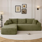 95" Boneless Cloud Sectional Couches for Living Room, Comfy Fluffy L Shaped Memory Foam Deep Seat Boneless Couch, Modular Sectional Sofa with Left Facing Chaise, Olive Green