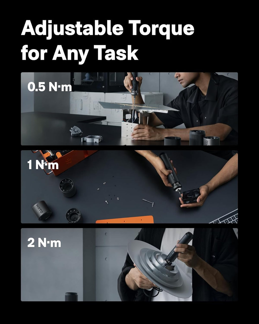 HOTO PixelDrive Electric Screwdriver, Smart Display, 6 Torque Settings, 0.5 to 6 N·m, 1/4'' Hex 30 Bits, LED Light, 2000 mAh Rechargeable Cordless Screwdriver Set for Electronics, Gadgets for Men